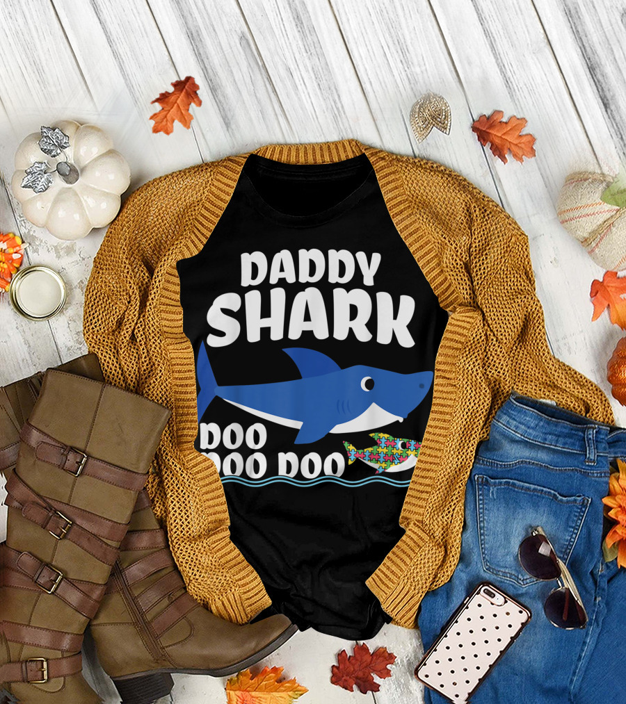 Daddy Shark Doo Doo Doo Autism Puzzle Piece T-Shirt