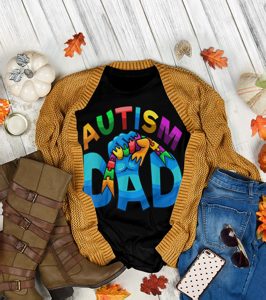 Autism Dad Fist with Colorful Puzzle Pieces for Fathers T-Shirt