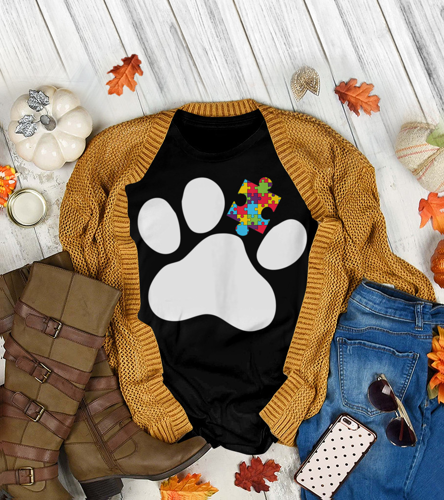 Puzzle Autism Awareness Paw Print Autism Dog Kids T-Shirt