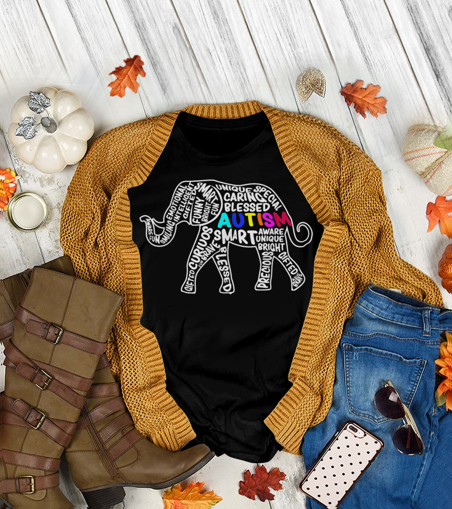 Autism Elephant Autism Awareness Unique Caring Smart Autistic Moms T-Shirt