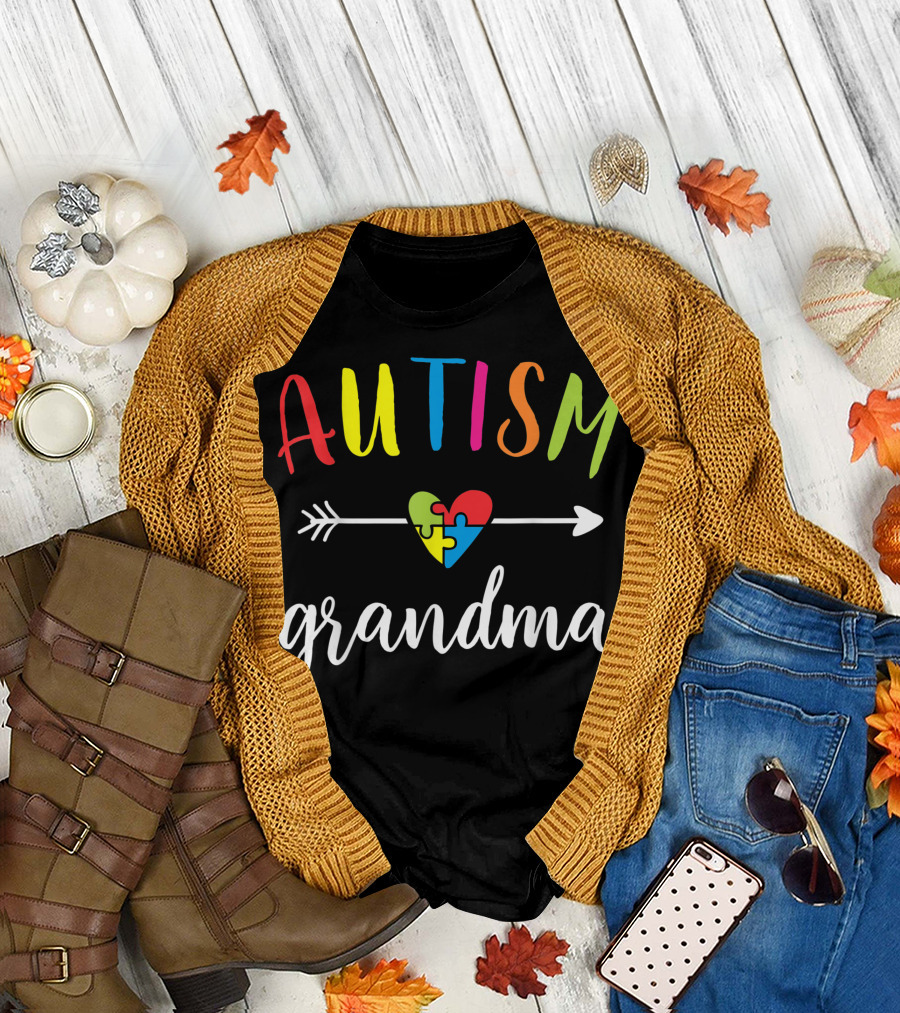 Autism Grandma Heart Puzzle Piece Awareness T-Shirt
