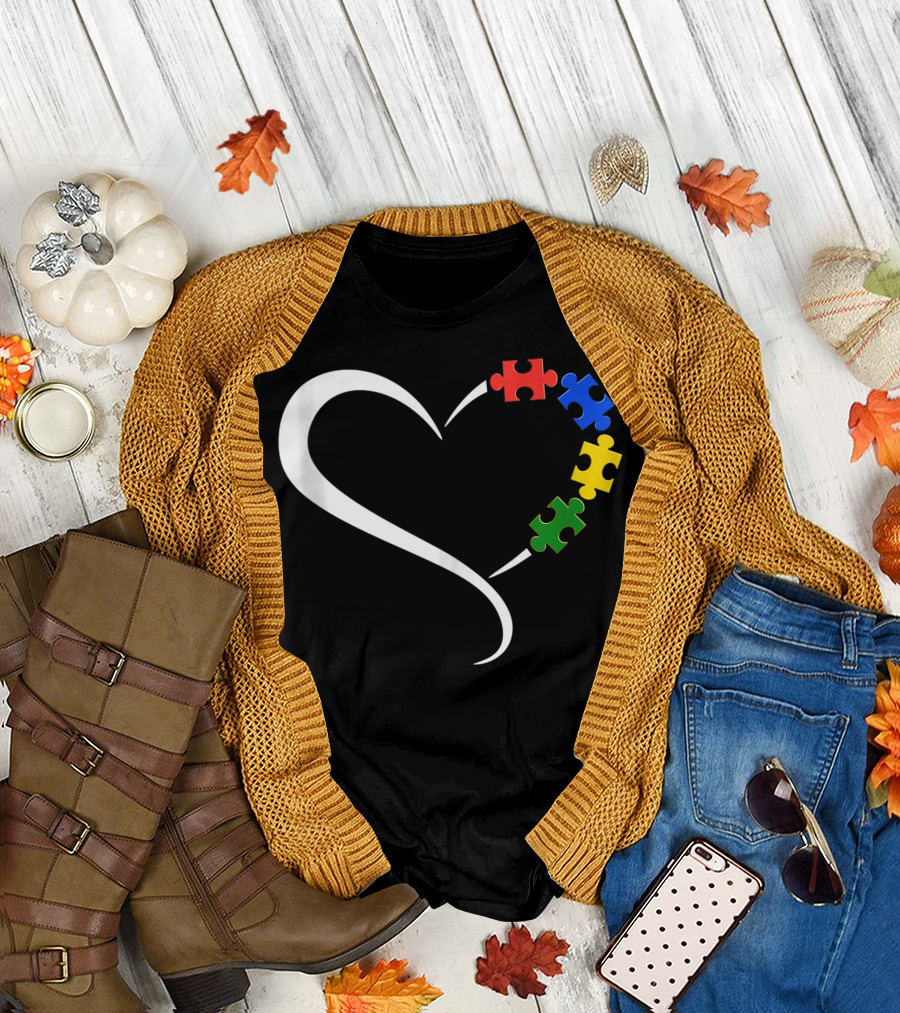 Autism Awareness Heart Puzzle Women Mens T-Shirt
