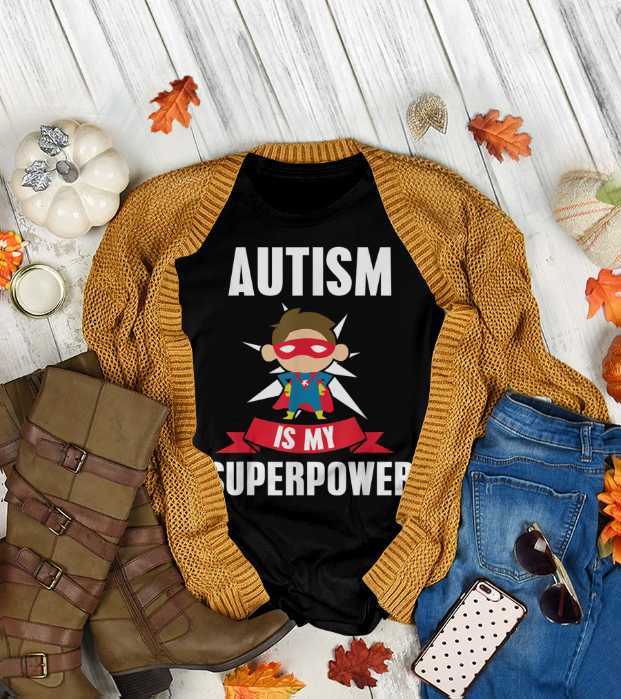 Autism Is My Superpower Red Cape Superhero Character Awareness Support T-Shirt