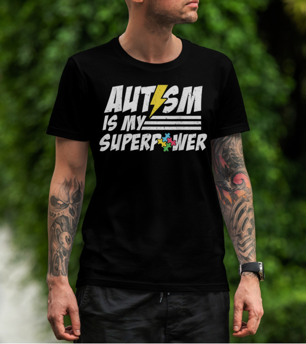 Autism Is My Superpower Puzzle Piece Lightning Bolt Kid Child T-Shirt