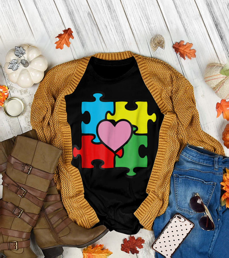 Autism Awareness Puzzle Heart Love Support T-Shirt
