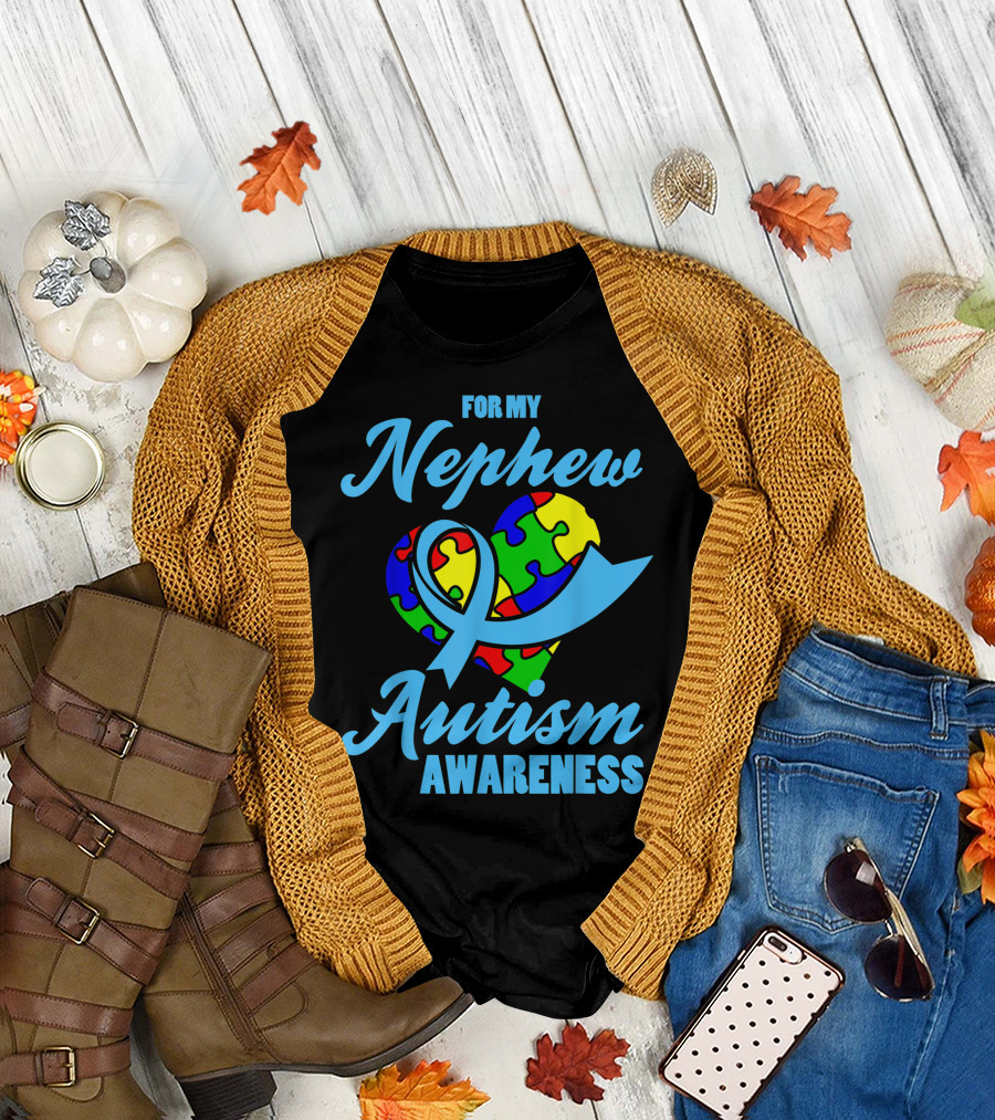 For My Nephew Autism Awareness Puzzle Heart T-Shirt