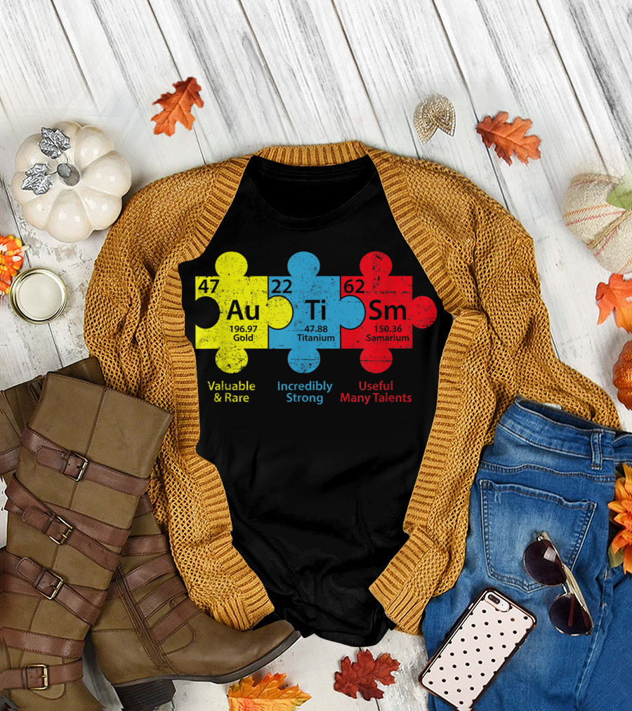 Autism Puzzle Gold Titanium Samarium Valuable Rare Strong Useful Talents Awareness T-Shirt