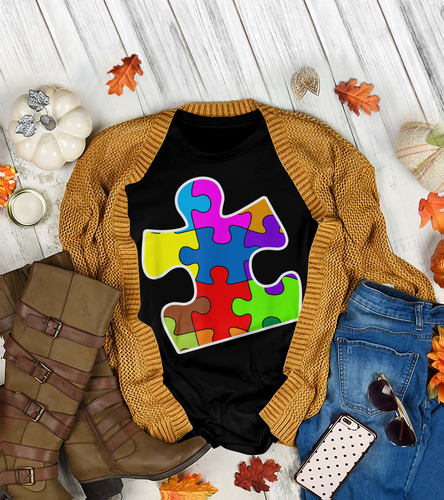 Autism Puzzle Piece Multicolored T-Shirt