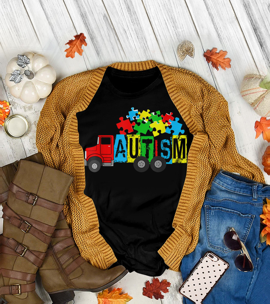 Autism Puzzle Pieces Truck Toy Support Autism Awareness T-Shirt