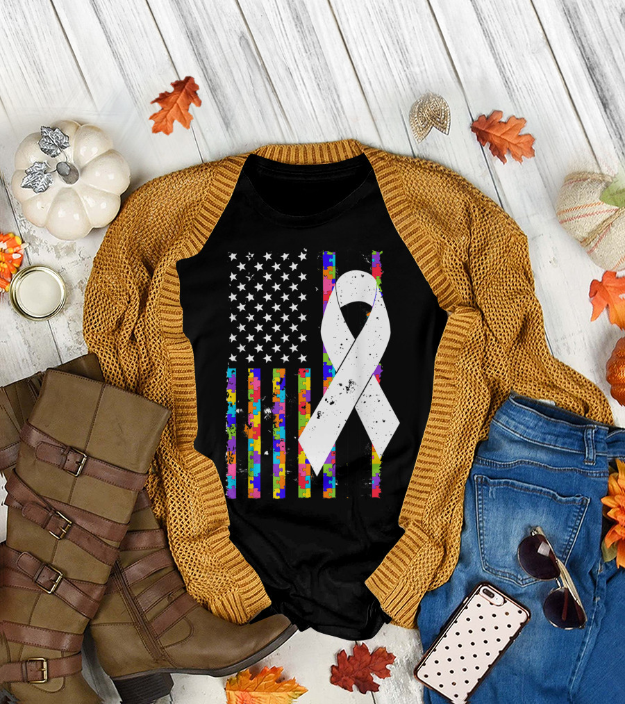 Autism Ribbon Flag Puzzle Autism Awareness Autism Moms T-Shirt