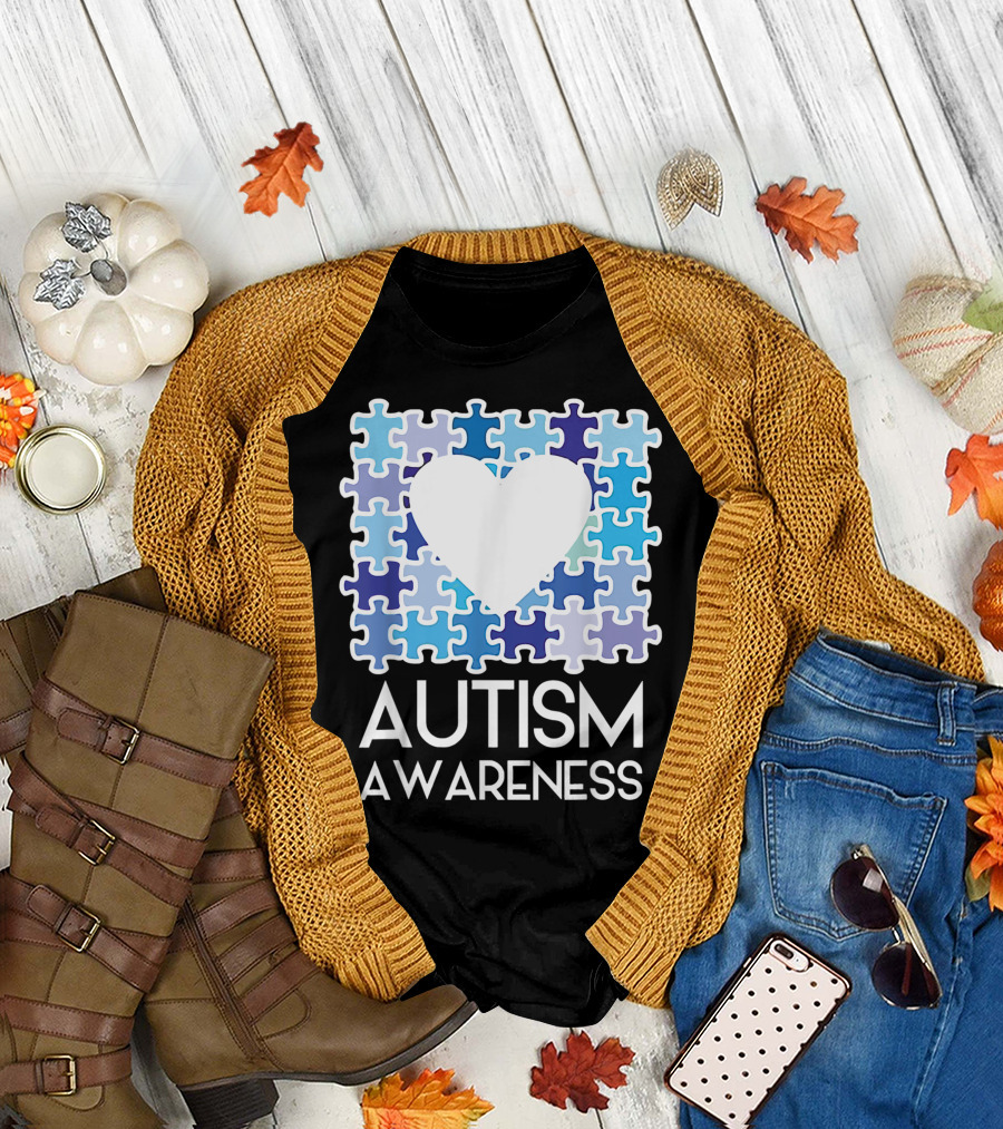 Autism Awareness Heart Puzzle Blue T-Shirt