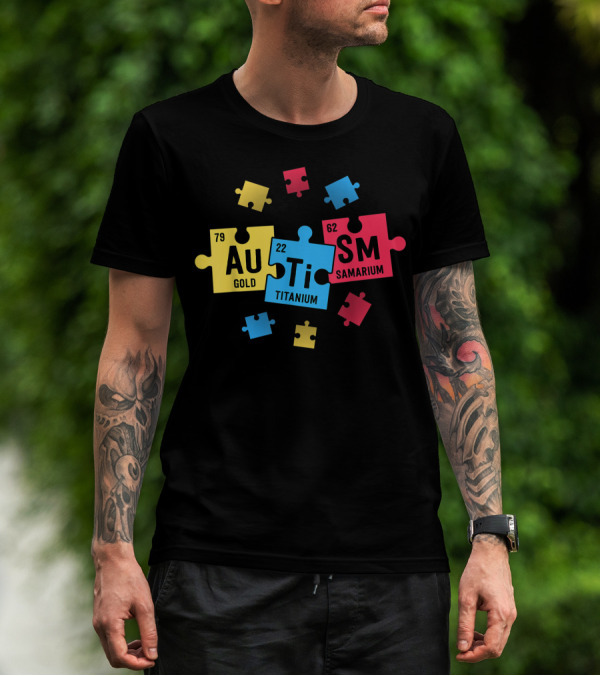 Autism Au Gold Ti Titanium Sm Samarium Periodic Table Puzzle Elements T-Shirt