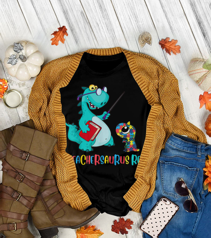 Teachersaurus Rex Autism Awareness Dinosaur Teaching T-Shirt
