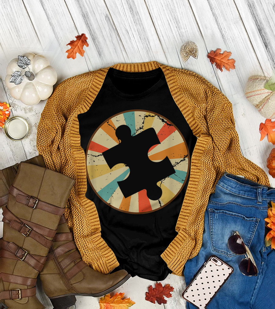 Autism Therapy Puzzle Piece Sunburst T-Shirt