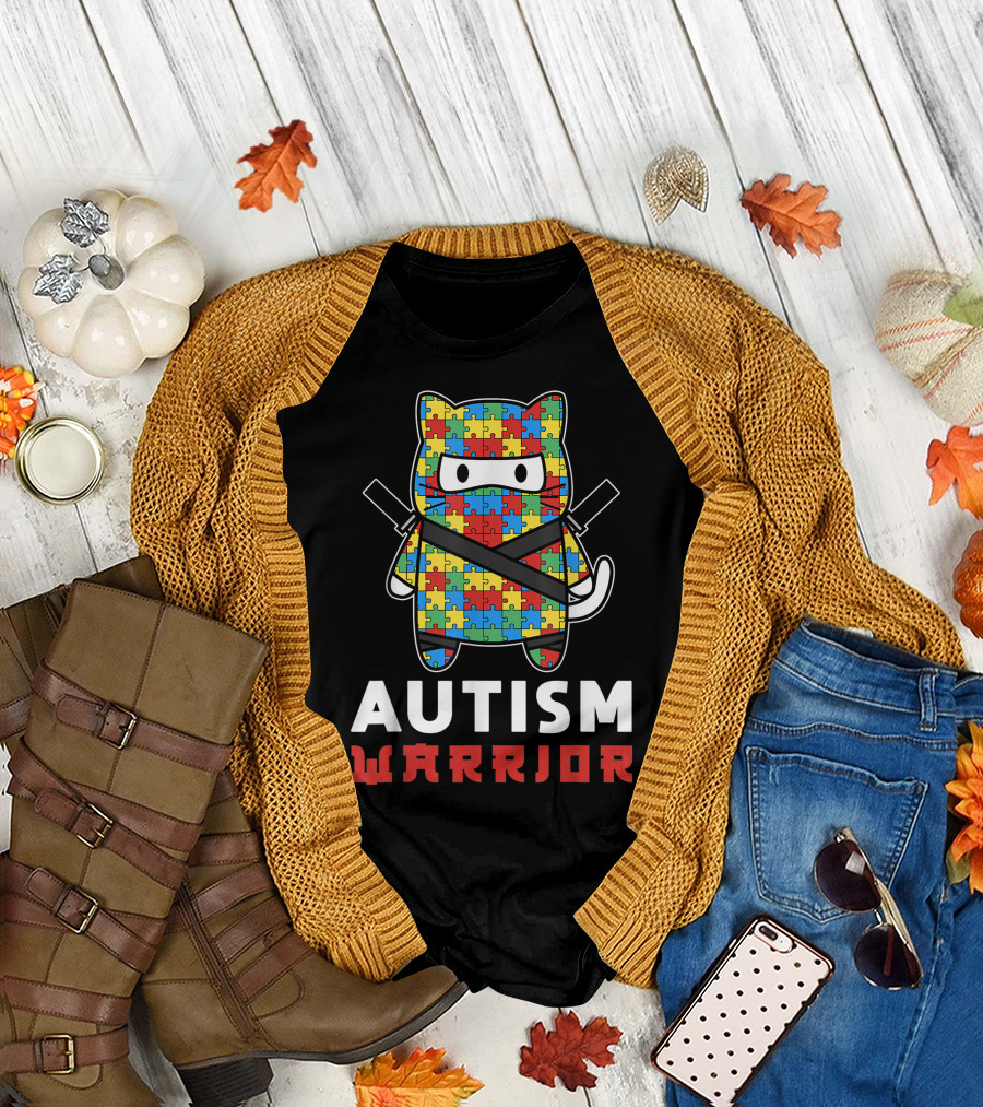 Autism Warrior Ninja Puzzle Ribbon Awareness T-Shirt
