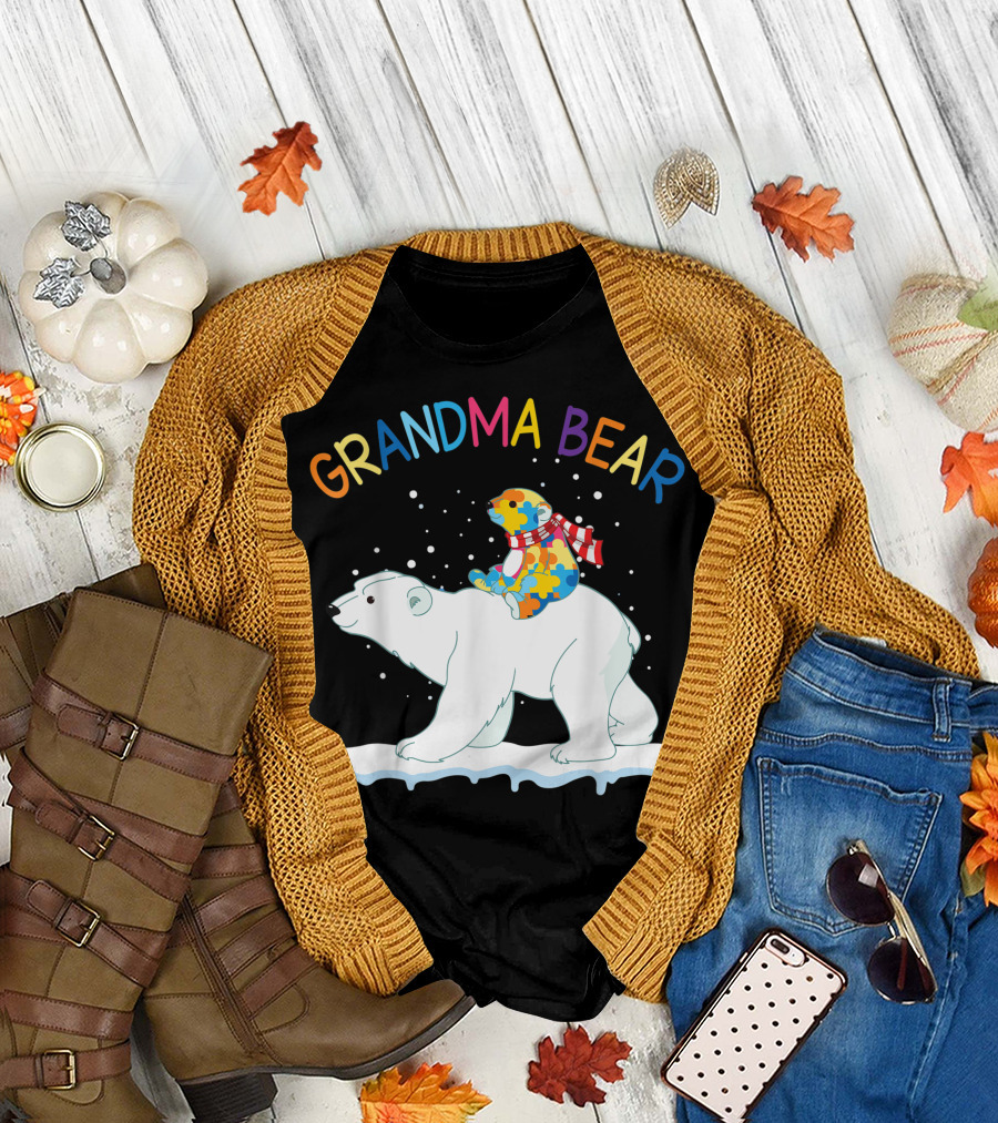 Grandma Bear Autism Awareness Colorful Polar Bears Together T-Shirt