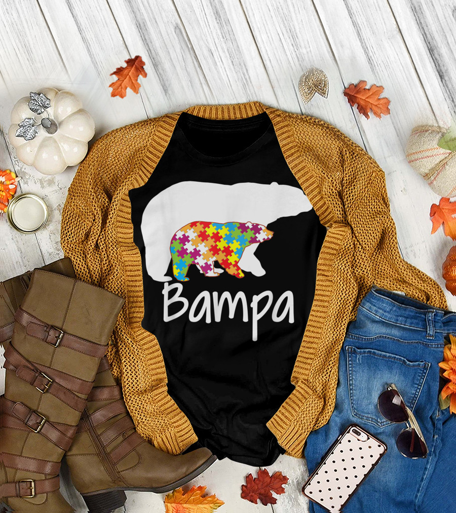 Bampa Bear Rainbow Puzzle Autism Awareness Day T-Shirt