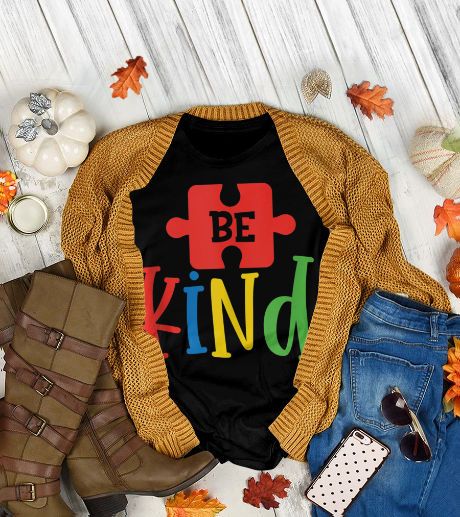 Be Kind Autism Puzzle Piece Dad Kids Girls Boys Autistic T-Shirt