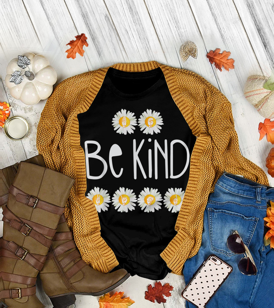 Be Kind Cute Rainbow Daisy Peace Sign ASL Choose Kindness Flowers T-Shirt