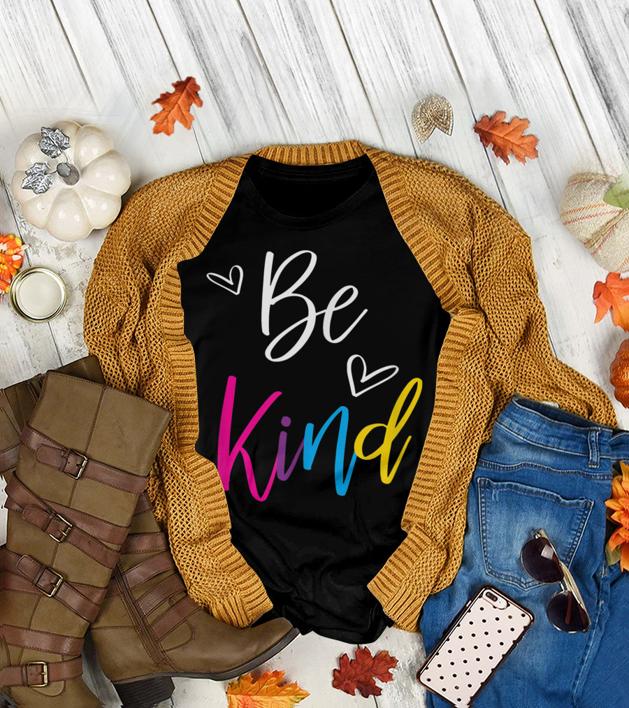 Be Kind Heart Text Anti Bullying Kindness Mens Womens Kids T-Shirt