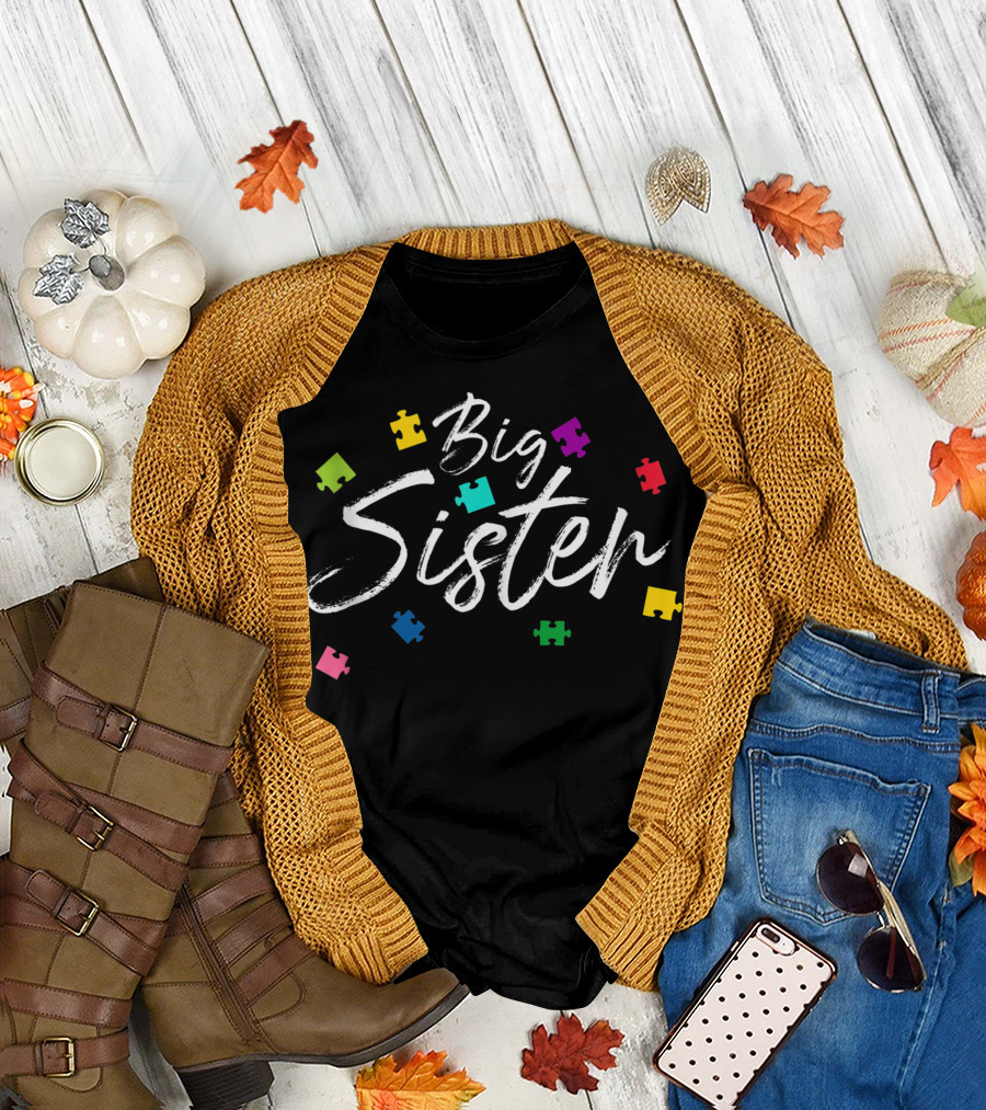 Big Sister Puzzle Pieces Autism Awareness T-Shirt