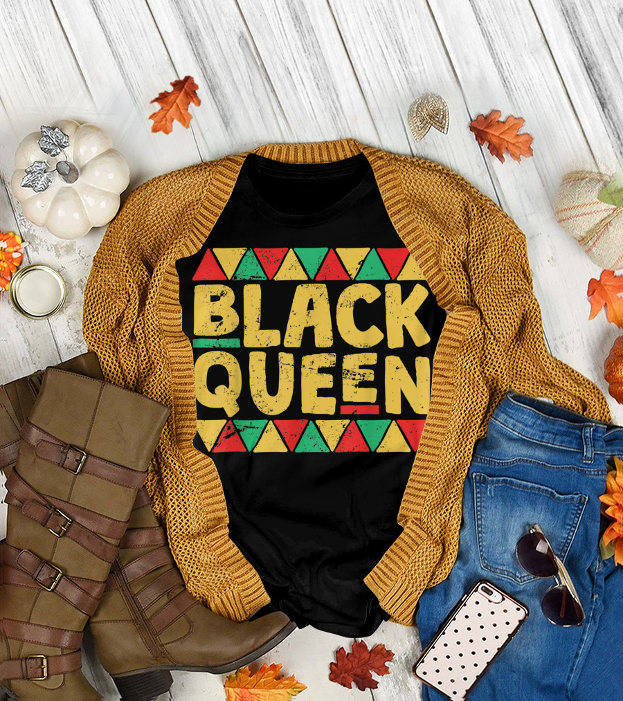 Black Queen African Pride Black History Month Tri-Color Geometric T-Shirt