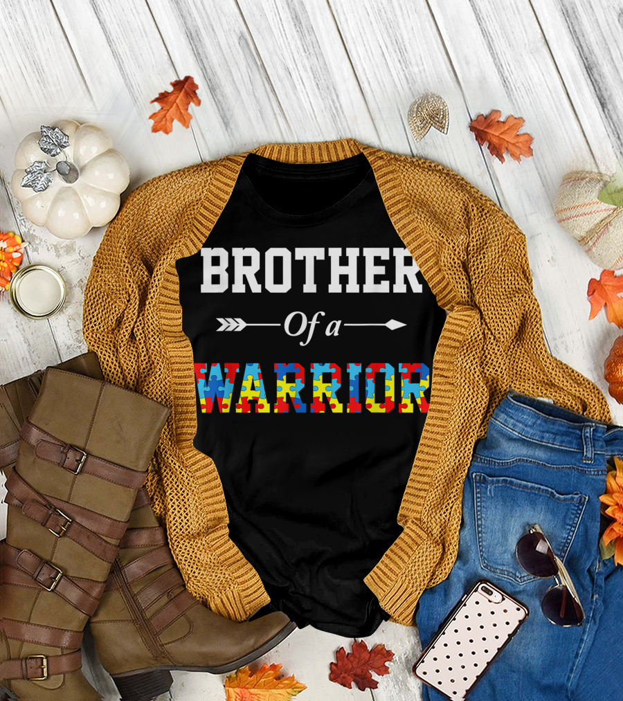 Brother Of A Warrior Autism Awareness Puzzle Pattern Family Support T-Shirt