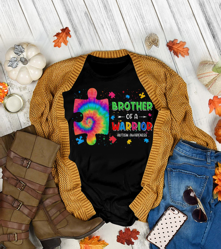 Brother of a Warrior Autism Awareness Family Matching Puzzle Piece T-Shirt
