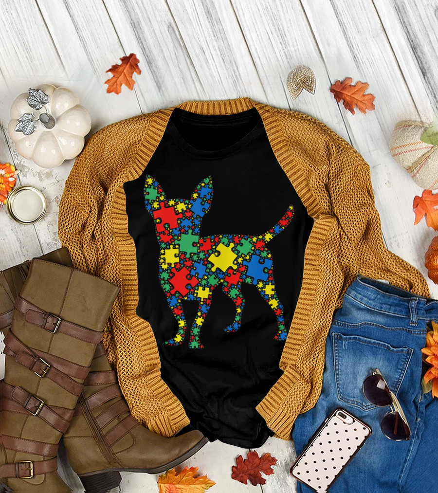 Chihuahua Autism Awareness Puzzle Design for Men and Kids T-Shirt