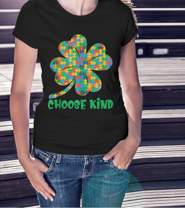 Autism Awareness Choose Kind Shamrock Puzzle T-Shirt