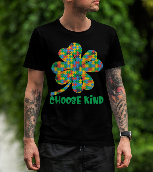 Autism Awareness Choose Kind Shamrock Puzzle T-Shirt