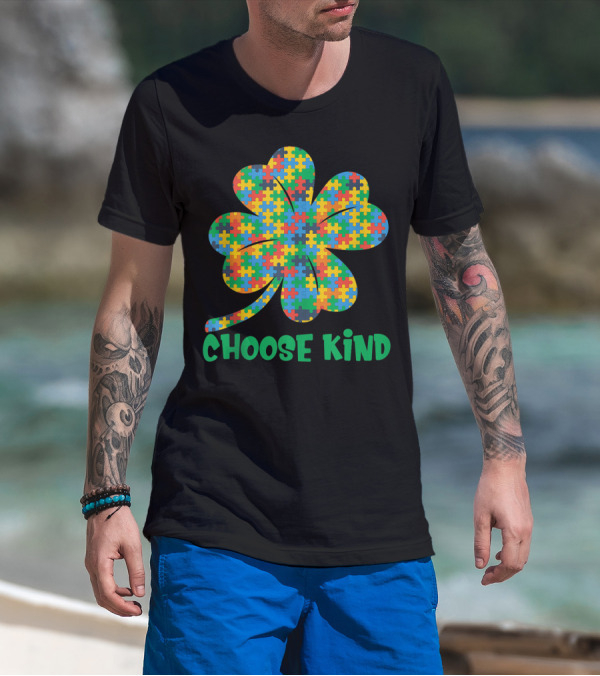 Autism Awareness Choose Kind Shamrock Puzzle T-Shirt