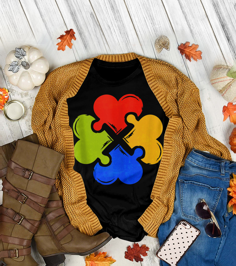 Colorful Heart Puzzle Pieces for Autism Awareness T-Shirt