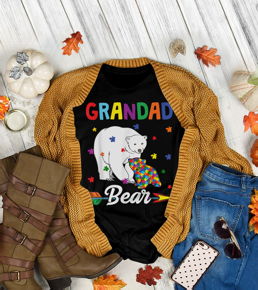 Grandad Bear Cute Autism Awareness Month Family T-Shirt