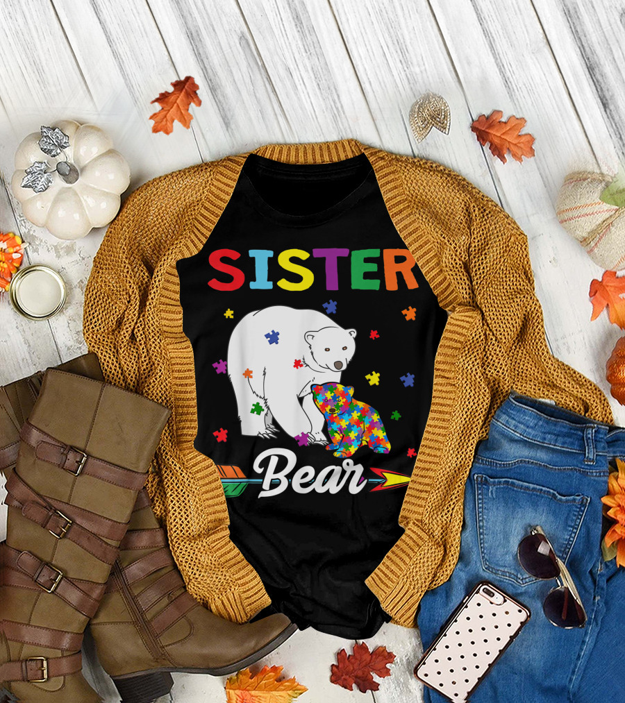 Sister Bear Autism Awareness Month Family Puzzle Pieces T-Shirt