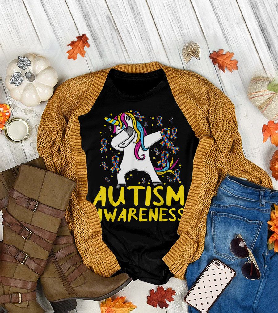 Autism Awareness Dabbing Unicorn Puzzle T-Shirt