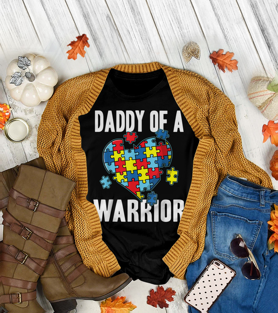 Daddy Of A Warrior Autism Awareness Puzzle Heart T-Shirt