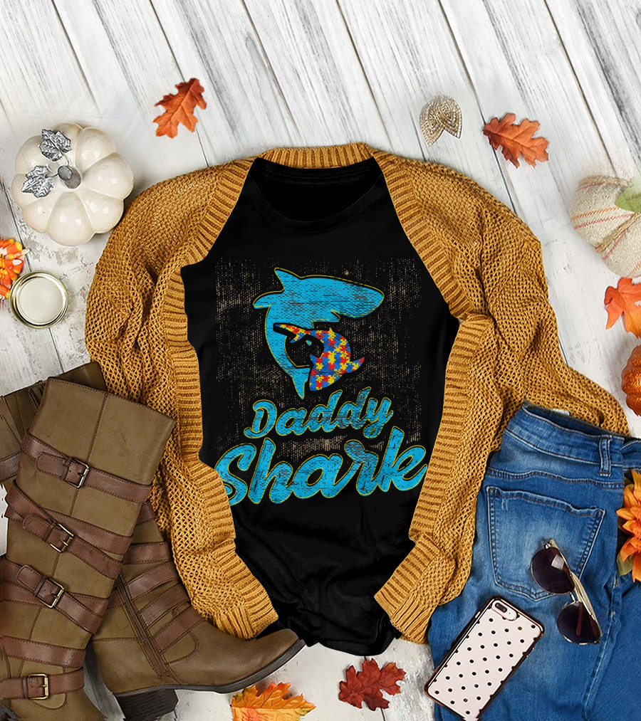 Daddy Shark Autism Awareness Puzzle Father T-Shirt