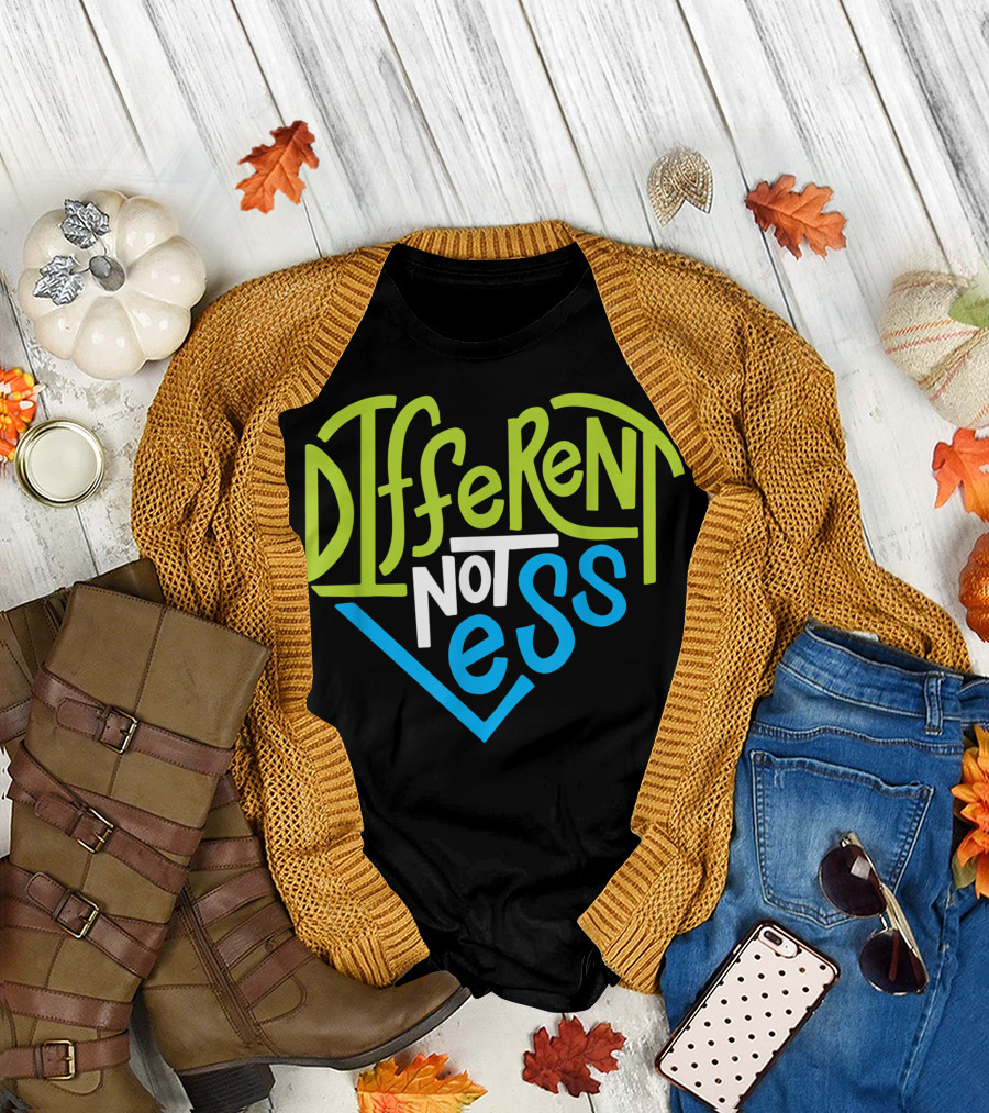 Different Not Less Heart Design for Autism Support T-Shirt
