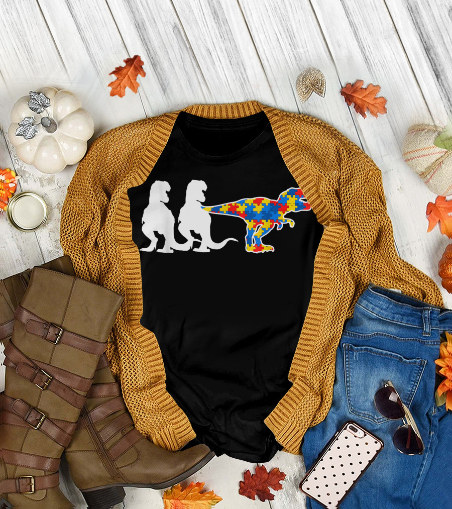 Dinosaur Puzzle Piece T-Rex Autism Awareness T-Shirt