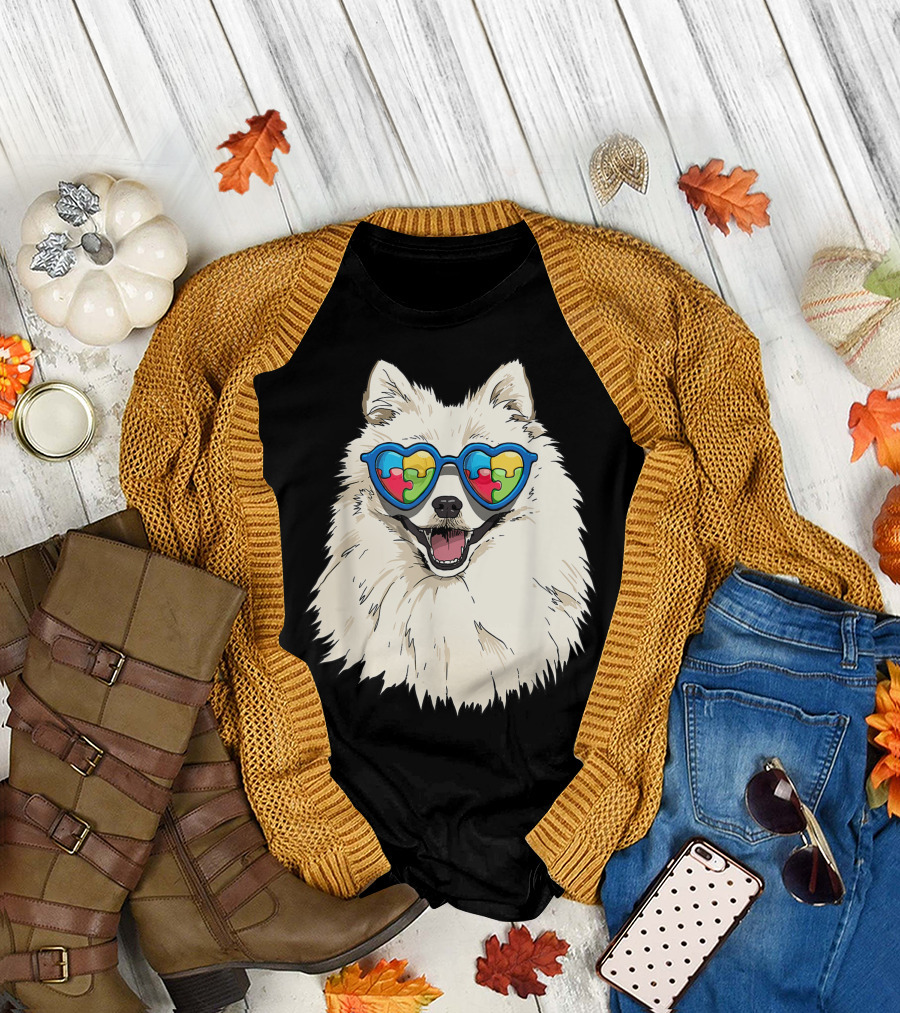 American Eskimo Dog Autism Awareness Puzzle Sunglasses T-Shirt