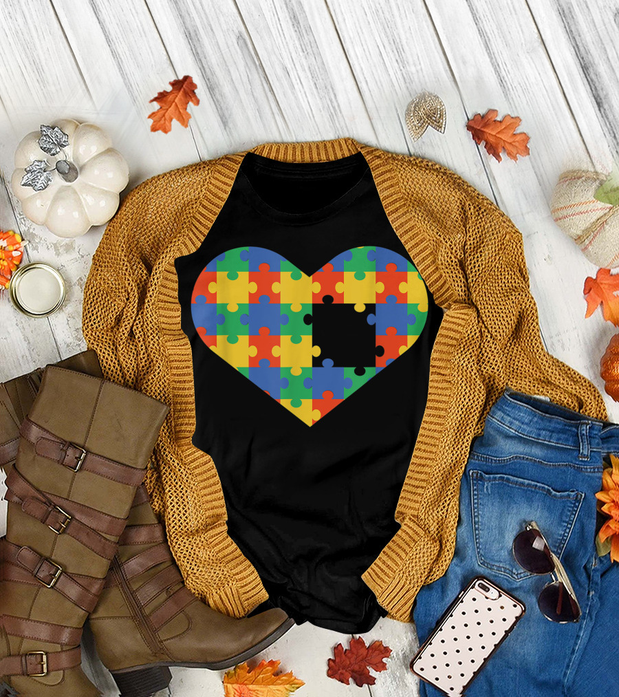 Autism Awareness Puzzle Heart Valentines Day February T-Shirt