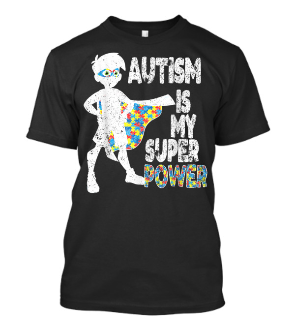 Autism Is My Super Power Puzzle Cape Hero Boy Autism Awareness T-Shirt