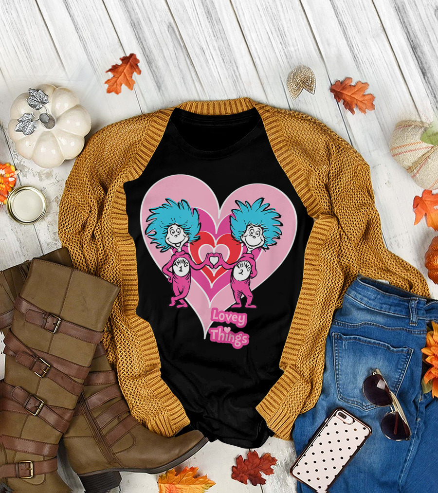 Dr Seuss Thing 1 and Thing 2 Lovey Things in Heart T-Shirt