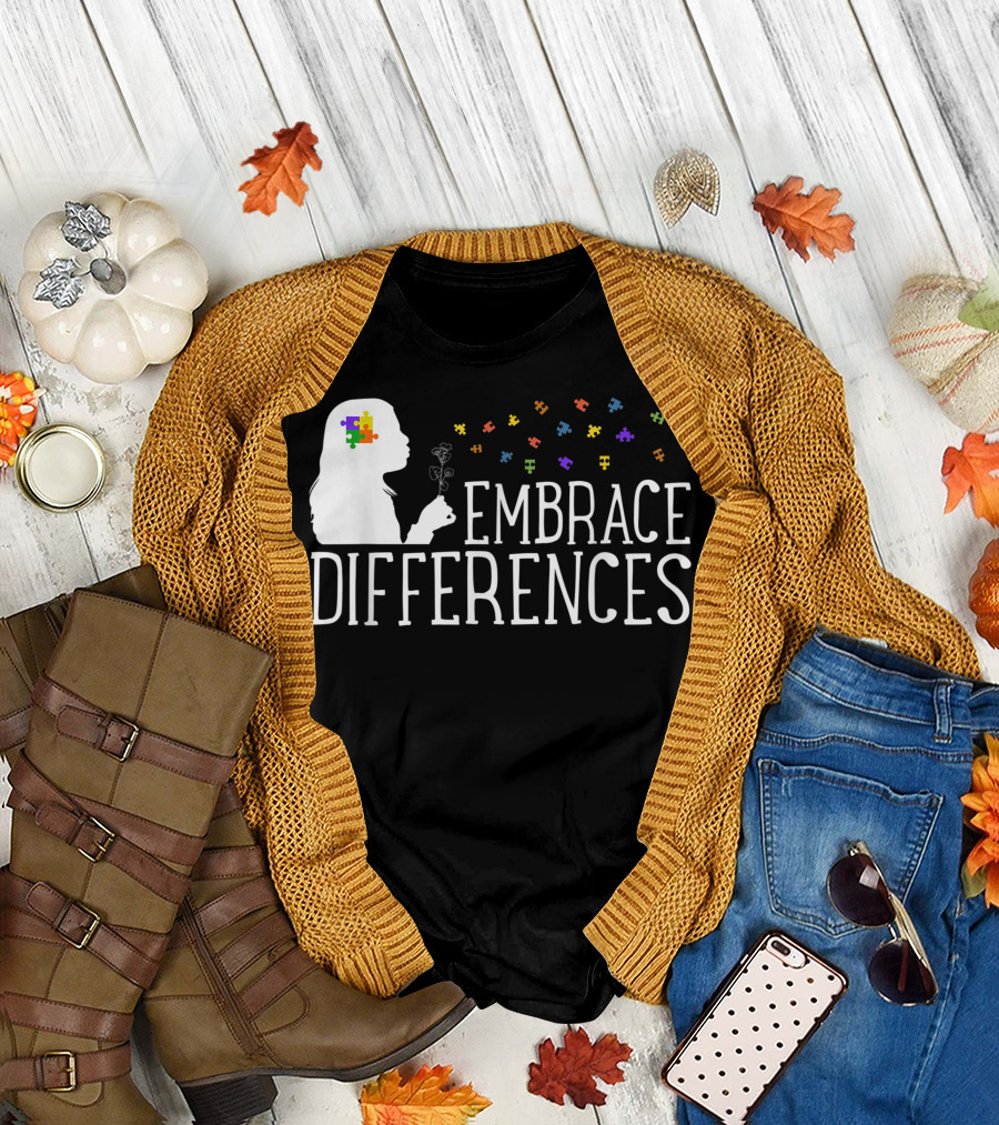 Embrace Differences Puzzle Pieces Autism Awareness T-Shirt