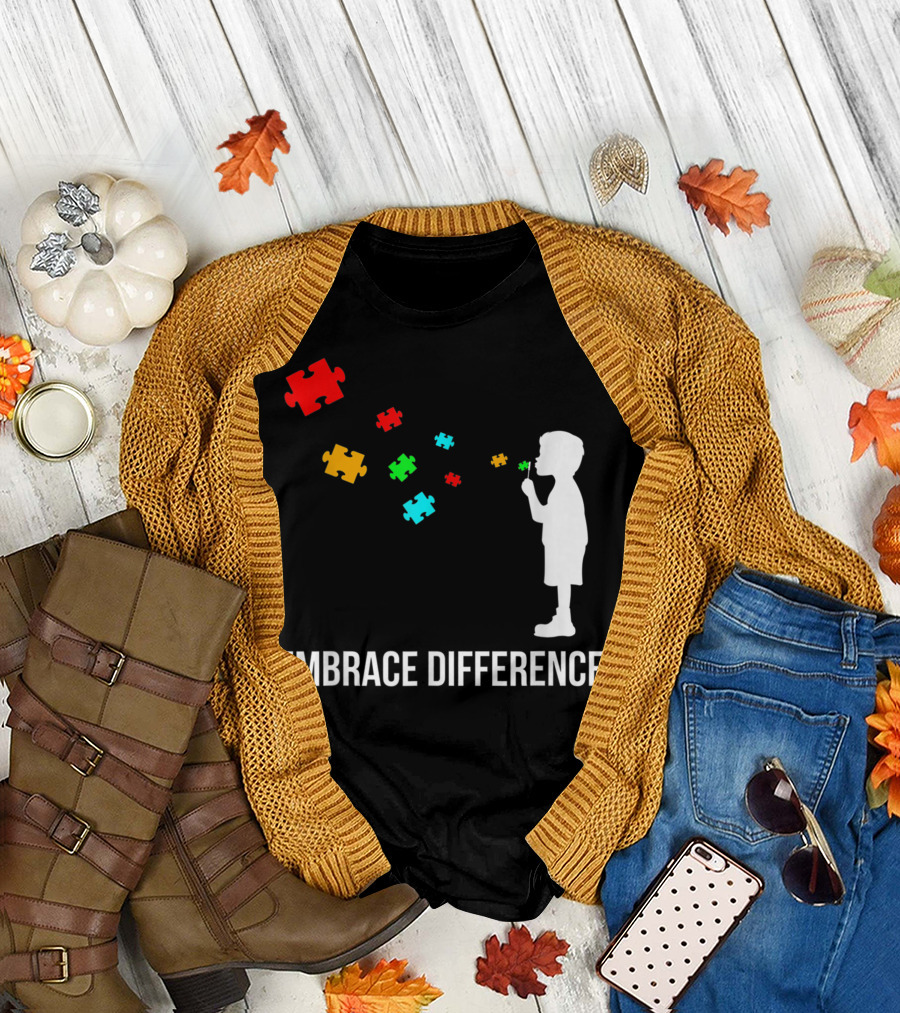 Embrace Differences Autism Awareness Day Puzzle Pieces T-Shirt
