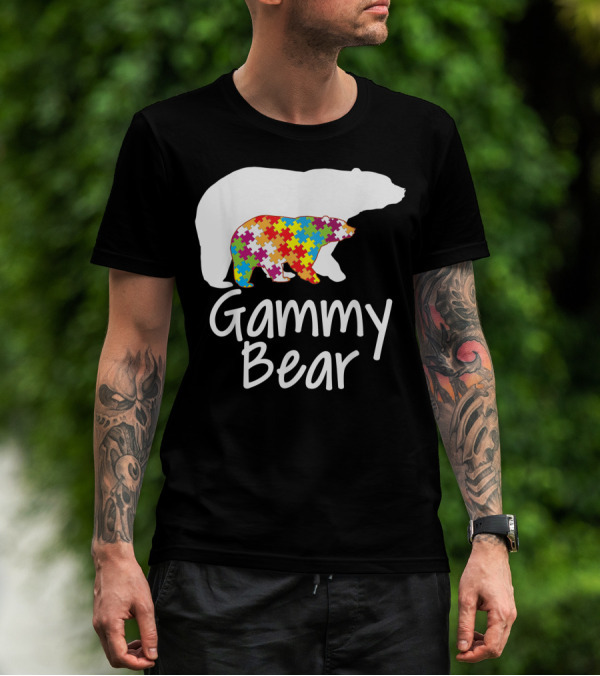 Gammy Bear Autism Awareness Rainbow Puzzle Ribbon Day T-Shirt