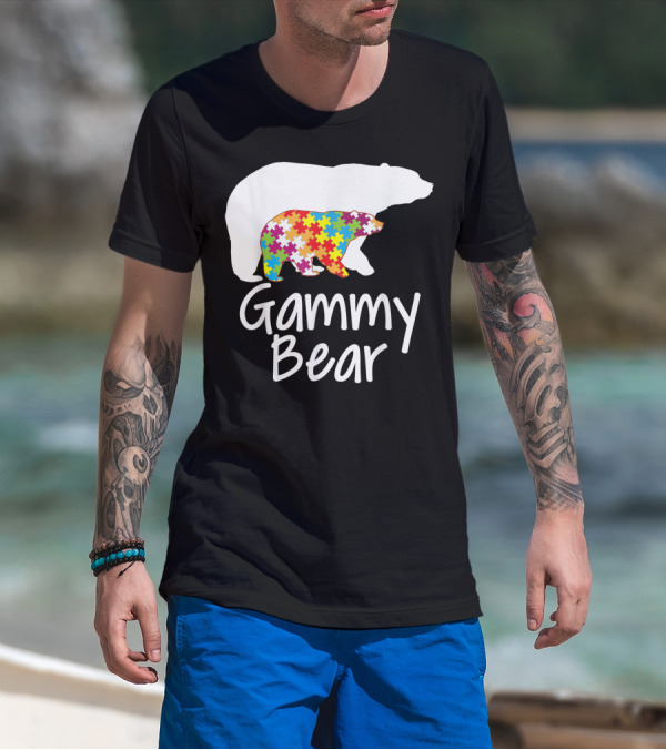 Gammy Bear Autism Awareness Rainbow Puzzle Ribbon Day T-Shirt