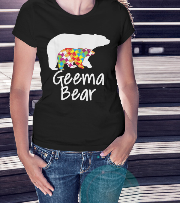 Geema Bear Autism Awareness Rainbow Puzzle Bear T-Shirt