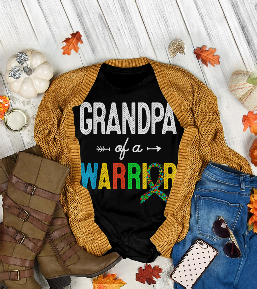 GRANDPA of a WARRIOR Autism Awareness Support T-Shirt